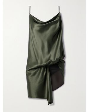 Christopher Esber Verdant Falls Open-Back Draped Silk-Satin Bodysuit - Green