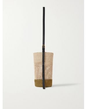 KHAITE Billie Leather-Trimmed Two-Tone Raffia Bucket Bag - White