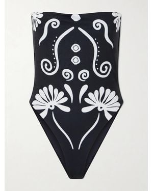 Cala De La Cruz Lore Strapless Floral-Print Swimsuit - Blue