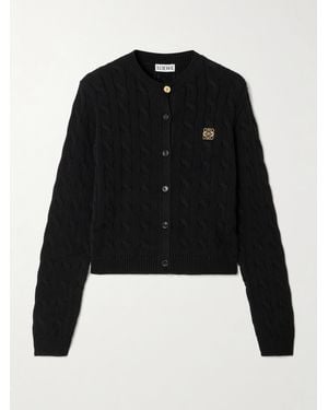 Loewe Embroidered Cable-Knit Cotton Cardigan - Black