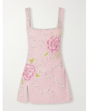 Clio Peppiatt Peony Embellished Stretch-Mesh Mini Dress - Pink