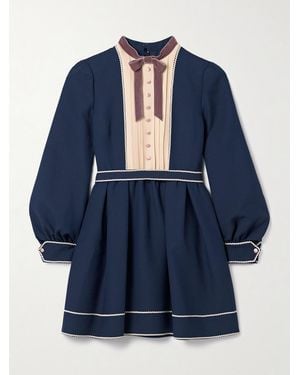 Valentino Garavani Ricrac, Georgette And Velvet-Trimmed Wool And Silk-Blend Mini Dress - Blue