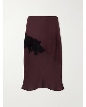 SIR. Noria Lace-Trimmed Silk Midi Skirt - Purple