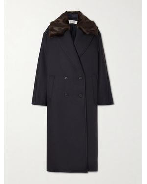 Rohe Ezra Double-Breasted Plush-Trimmed Wool-Blend Coat - Blue