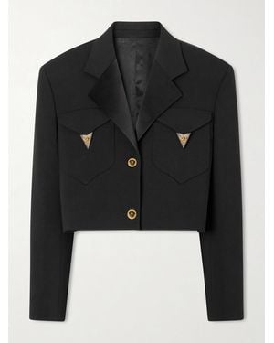 Versace Medusa-Embellished Cropped Wool Jacket - Black