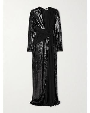 Zuhair Murad Draped Panelled Sequined Tulle And Jersey Gown - Black
