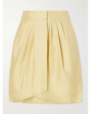 LeKasha Kamas Silk Pleated Wrap Skirt - Yellow