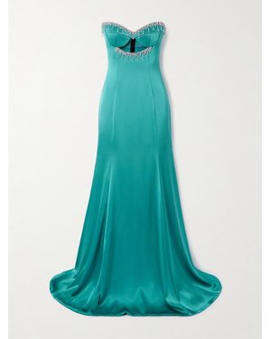 Sabina Bilenko Strapless Cutout Crystal-Embellished Satin Gown - Blue