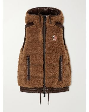 Moncler Hooded Padded Shell-Trimmed Plush Down Ski Vest - Brown
