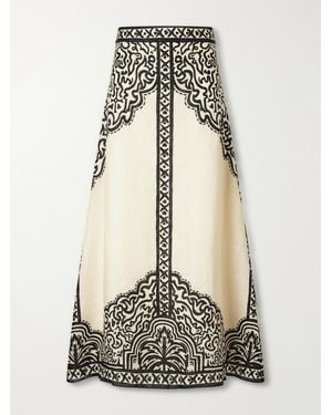 Johanna Ortiz Loose Horizon Printed Linen Maxi Skirt - White