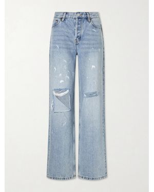 Still Here Painter Distressed Mid-Rise Straight-Leg Jeans - Blue