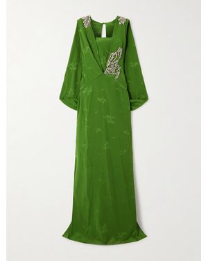 Erdem Crystal-Embellished Silk And Cotton-Blend Jacquard Gown - Green