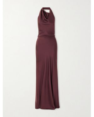 Jonathan Simkhai Reannon Draped Satin Halterneck Gown - Purple