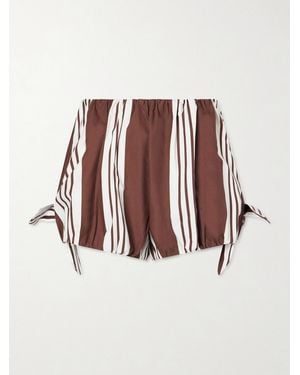 Posse Rosie Knotted Striped Cotton-Poplin Shorts - Red