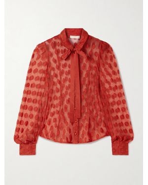 Ulla Johnson Soraya Tie-Neck Fil Coupé Mesh Blouse - Red