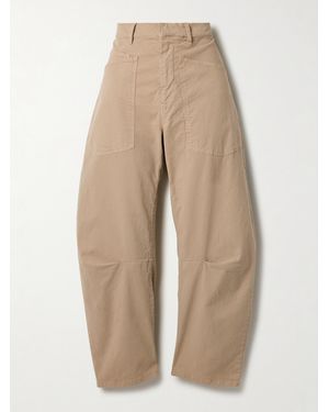 Nili Lotan Shon Brushed Cotton-Blend Twill Tapered Trousers - Natural