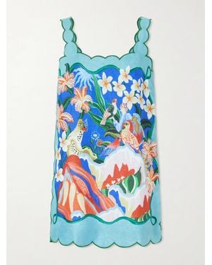 FARM Rio Garden Of Life Floral-Print Linen Mini Dress - Blue