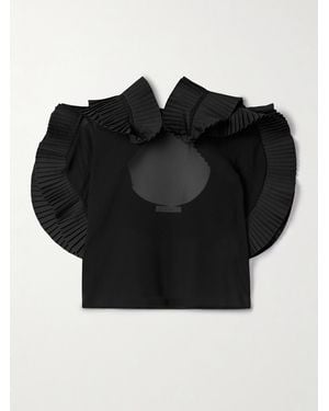 Co. Crepe De Chine And Pleated Poplin Blouse - Black