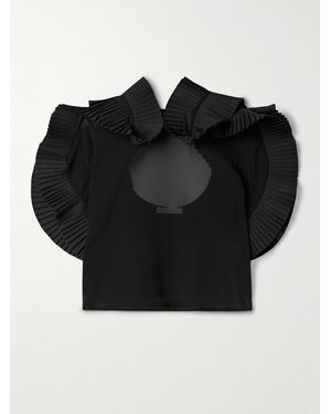 Co. Crepe De Chine And Pleated Poplin Blouse - Black