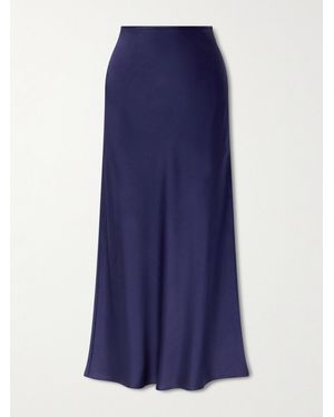 Another Tomorrow Satin Midi Skirt - Blue