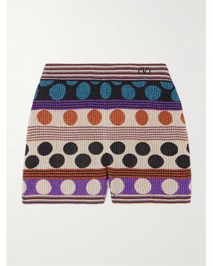 Valentino Garavani Embroidered Ribbed Metallic Jacquard-Knit Shorts - Blue