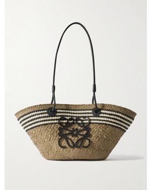 Loewe Paula's Ibiza Anagram Basket Small Leather-Trimmed Striped Raffia Tote - Brown