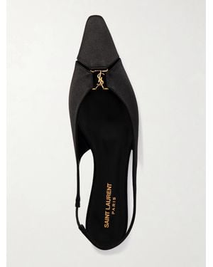 Saint Laurent Babylone Embellished Crepe Point-Toe Slingback Flats - Black