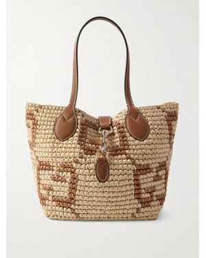 Gucci Leather-Trimmed Logo-Jacquard Raffia Tote - Natural