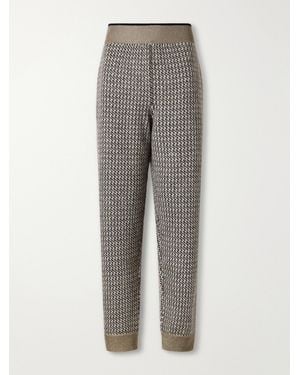 Brunello Cucinelli Rib-Trimmed Houndstooth Tapered Sweatpants - Gray
