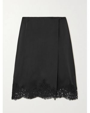Stella McCartney Wrap-Effect Lace-Trimmed Satin Skirt - Black