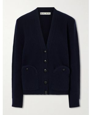 Blazé Milano Ribbed Wool And Cashmere-Blend Cardigan - Blue