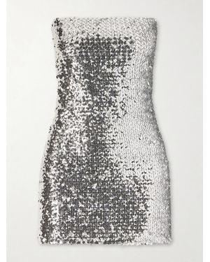 Gucci Strapless Sequined Mesh Mini Dress - Gray