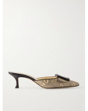 Manolo Blahnik Maysalebi 50 Lizard-Effect Leather Mules - Natural