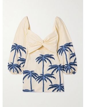 Johanna Ortiz The Power Of The Sea Cutout Embroidered Cotton-Blend Voile Mini Dress - Blue