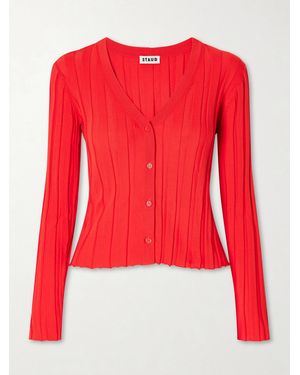 STAUD Ezra Ribbed Jersey Cardigan - Red