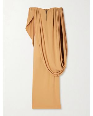 Stella McCartney Off-The-Shoulder Cape-Effect Draped Crepe-Jersey Gown - Natural