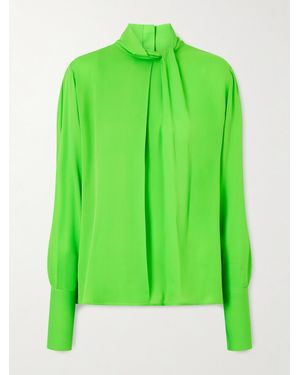 Tom Ford Cutout Draped Pleated Silk-Georgette Blouse - Green