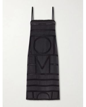 TOTEME Embroidered Silk Midi Dress - Black