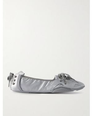 Acne Studios Bilaria Paneled Logo-Print Satin Ballet Flats - Gray