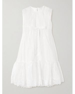 Cecilie Bahnsen Embroidered Bow-Embellished Organza Mini Dress - White