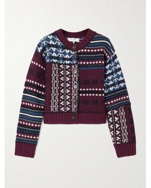 Sea Linea Paneled Fair Isle Merino Wool Cardigan - Blue