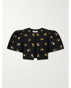 Carolina Herrera Cropped Embroidered Jacquard Evening Jacket - Black