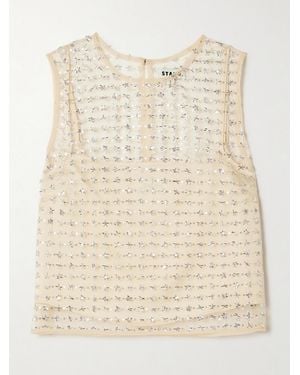 STAUD Seraphina Cropped Layered Embellished Tulle Top - Natural
