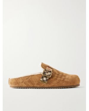 Burberry Shearling-Trimmed Suede Clogs - Brown
