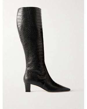 Manolo Blahnik Penelope 50 Croc-Effect Leather Knee Boots - Black
