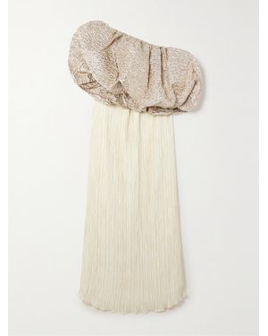 Dima Ayad Convertible Popcorn Lamé And Plissé-Crepe Gown - Natural