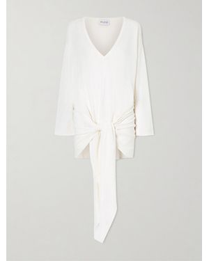 The Attico Knotted Perforated Jersey Mini Dress - White