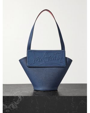 Christian Louboutin Loubishore Small Leather-Trimmed Embossed Denim Tote - Blue