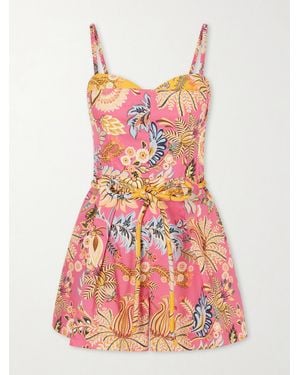 FARM Rio Ligia Floral-Print Cotton Jumpsuit - Red