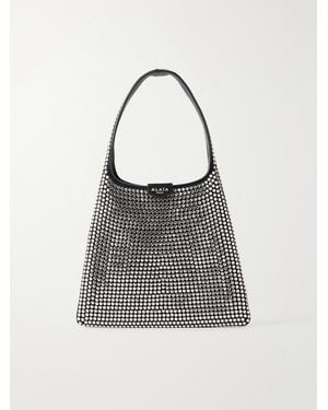 Alaïa Studded Suede-Trimmed Leather Shoulder Bag - White